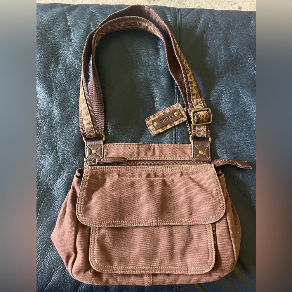 Relic Brown Crossbody Bag with Leopard Accents